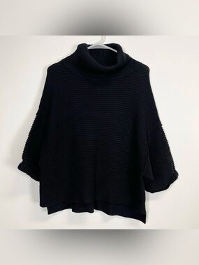 Free People Sweater Womens Small Black Short Sleeve Turtleneck Knit Cotton